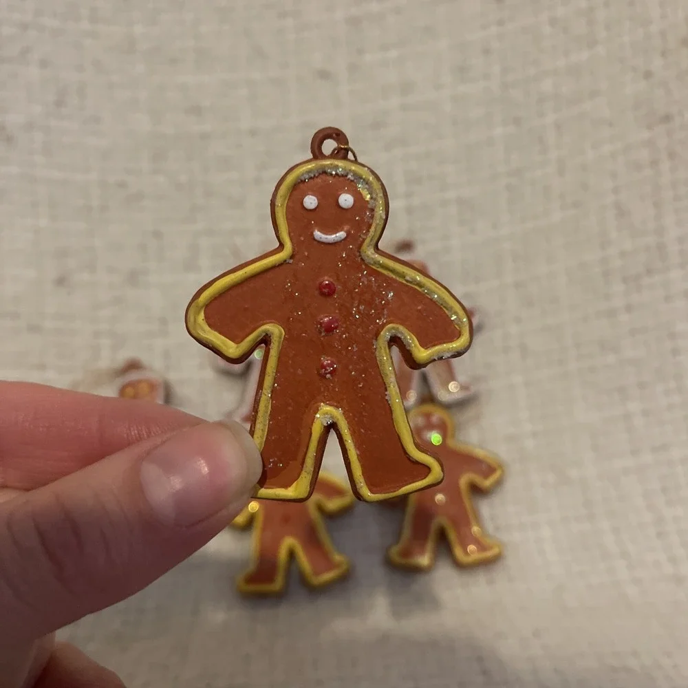 6 Vintage Sugared Gingerbread Christmas Ornaments Candy Cookie Hong Kong‎ Resin